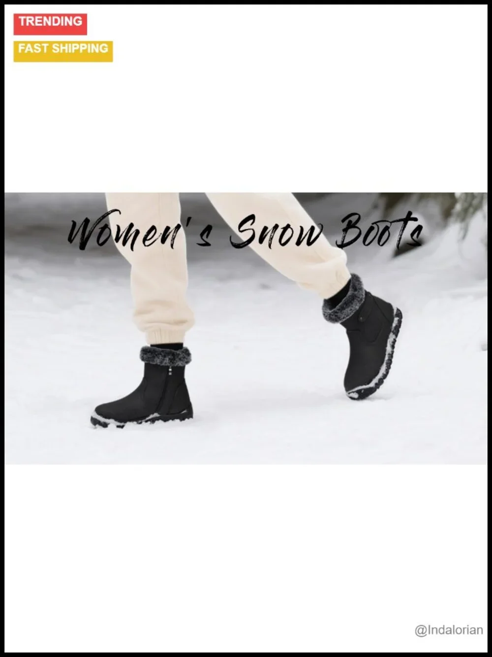 Waterproof Fur-Lined Ankle Snow Booties with Side Zipper Anti-Slip